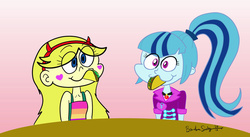 Size: 1024x562 | Tagged: safe, artist:brandan97, sonata dusk, equestria girls, g4, :3, crossover, food, request, sonataco, star butterfly, star vs the forces of evil, taco, that girl sure loves tacos, that siren sure does love tacos