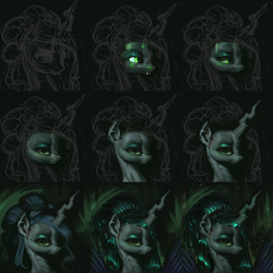 Size: 2580x2580 | Tagged: safe, artist:assasinmonkey, queen chrysalis, pony, g4, alternate hairstyle, female, high res, portrait, solo, wip