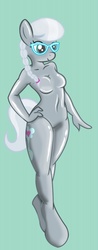 Size: 503x1280 | Tagged: safe, artist:peppy12364, silver spoon, earth pony, anthro, unguligrade anthro, g4, barbie doll anatomy, belly button, breasts, busty silver spoon, featureless breasts, female, glasses, older, older silver spoon, solo