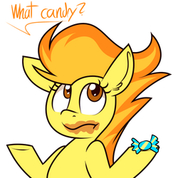 Size: 540x540 | Tagged: safe, artist:php92, spitfire, ask spitfire the wonderbolt, g4, :t, candy, cute, cutefire, female, food, frown, hoof hold, shrug, solo