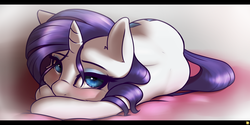 Size: 4800x2400 | Tagged: safe, artist:captainpudgemuffin, rarity, pony, unicorn, g4, beautiful, bedroom eyes, blushing, cute, eyeshadow, female, fluffy, looking at you, lying down, makeup, mare, on side, raribetes, rarity is a marshmallow, solo, sweet dreams fuel