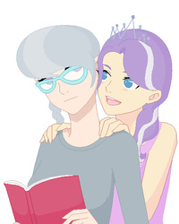 Size: 436x545 | Tagged: safe, artist:rarity-pie, diamond tiara, silver spoon, human, g4, base used, glasses, humanized, reading, simple background, white background