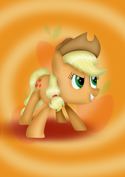 Size: 1024x1448 | Tagged: safe, artist:mlp-sugarsnap, applejack, g4, female, grin, looking at something, solo, standing