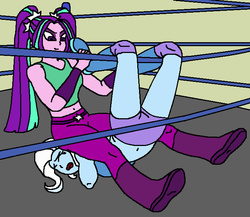 Size: 694x602 | Tagged: safe, artist:avispaneitor, aria blaze, trixie, equestria girls, g4, belly button, equestria girls wrestling series, midriff, wrestling, wrestling ring