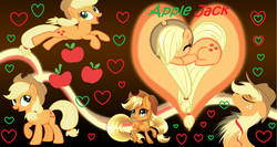 Size: 1275x679 | Tagged: safe, artist:ilquira, artist:rariedash, artist:wintersnowstar, applejack, g4, chibi, female, heart, solo, wallpaper