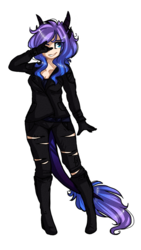 Size: 580x1030 | Tagged: safe, artist:tay-niko-yanuciq, oc, oc only, oc:kariana, human, hybrid, clothes, devil horn (gesture), eared humanization, grin, humanized, humanized oc, simple background, smiling, solo, tail, tailed humanization, transparent background