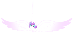 Size: 5904x2664 | Tagged: safe, artist:thecheeseburger, princess flurry heart, alicorn, pony, g4, the crystalling, :t, baby, baby pony, female, growth spurt, horn, impossibly large horn, impossibly large wings, simple background, sitting, smiling, solo, spread wings, transparent background, vector, wat
