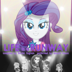 Size: 1080x1080 | Tagged: safe, artist:cejs94, artist:joeycrick, edit, edited screencap, screencap, bon bon, cheerilee, derpy hooves, lyra heartstrings, rarity, sweetie drops, equestria girls, g4, life is a runway, my little pony equestria girls: rainbow rocks, album cover, daniel ingram, kazumi evans, music