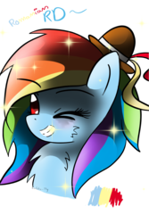 Size: 1800x2700 | Tagged: safe, artist:golden-fly, rainbow dash, g4, female, hat, one eye closed, smiling, solo, wink