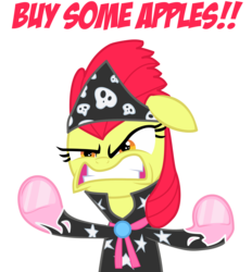 Size: 2600x2800 | Tagged: safe, artist:zoarvek, apple bloom, g4, angry, buy some apples, faic, female, reaction image, show stopper outfits, simple background, solo, transparent background