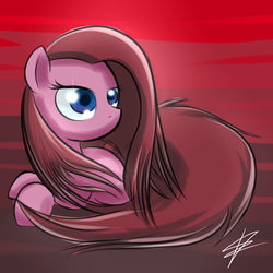 Size: 2000x2000 | Tagged: safe, artist:mister-markers, pinkie pie, earth pony, pony, g4, abstract background, beautiful, cute, cuteamena, female, long tail, looking up, lying down, mare, no mouth, old art, pinkamena diane pie, prone, solo, tail