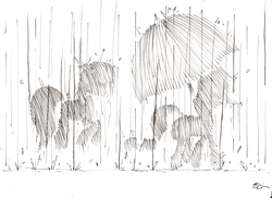 Size: 2000x1455 | Tagged: safe, artist:ecmonkey, rainbow dash, rarity, g4, rarity investigates, monochrome, rain, umbrella