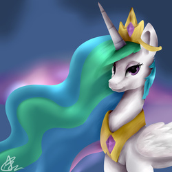 Size: 1900x1900 | Tagged: safe, artist:bunnzee, princess celestia, g4, bedroom eyes, female, looking at you, smiling, solo