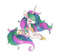 Size: 1451x1266 | Tagged: safe, artist:ebenou, princess celestia, alicorn, pony, g4, eyes closed, female, mare, prone, simple background, solo, transparent background