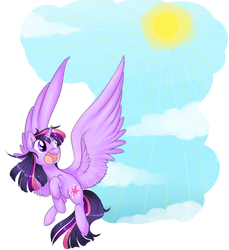 Size: 960x1048 | Tagged: safe, artist:theluckyangel, twilight sparkle, alicorn, pony, g4, cute, female, flying, happy, mare, open mouth, solo, twiabetes, twilight sparkle (alicorn)