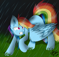 Size: 1024x993 | Tagged: safe, artist:jaidyn-fangtrap, rainbow dash, g4, crying, female, rain, solo