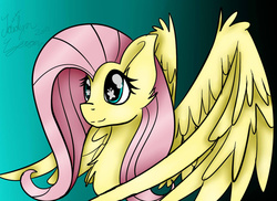 Size: 1024x745 | Tagged: safe, artist:jaidyn-fangtrap, fluttershy, g4, bust, female, looking away, portrait, solo, spread wings, wingding eyes