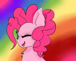 Size: 1024x819 | Tagged: safe, artist:jaidyn-fangtrap, pinkie pie, g4, female, rainbow background, solo, wink