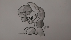 Size: 1024x579 | Tagged: safe, artist:chrispy248, sweetie belle, g4, female, monochrome, solo, traditional art