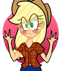 Size: 1399x1600 | Tagged: dead source, safe, artist:artypaints, applejack, human, g4, blushing, female, humanized, solo