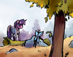 Size: 1280x1006 | Tagged: safe, artist:viwrastupr, twilight sparkle, butterfly, g4, clothes, female, samurai, samurai twilight, solo, tree