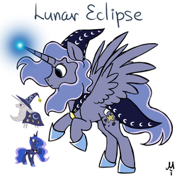 Size: 1111x1126 | Tagged: safe, artist:milchik, princess luna, star swirl the bearded, alicorn, pony, unicorn, g4, female, fusion, fusion:princess luna, fusion:star swirl the bearded, male, mare, rearing, spread wings, stallion, wings