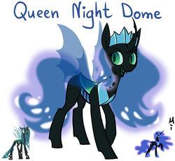 Size: 1082x996 | Tagged: safe, artist:milchik, nightmare moon, queen chrysalis, alicorn, changeling, changeling queen, hybrid, pony, g4, female, fusion