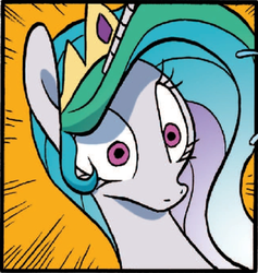 Size: 568x598 | Tagged: safe, artist:jay fosgitt, idw, princess celestia, friends forever #22, g4, my little pony: friends forever, cute, cutelestia, faic, female, reaction image, solo, wide eyes