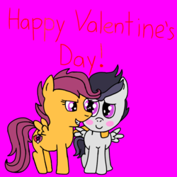 Size: 768x768 | Tagged: safe, artist:pinkiethepowerpuff, rumble, scootaloo, g4, blushing, cutie mark, female, male, ship:rumbloo, shipping, simple background, straight, the cmc's cutie marks, valentine's day