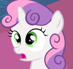 Size: 513x486 | Tagged: safe, screencap, scootaloo, sweetie belle, pegasus, pony, unicorn, g4, the cutie pox, animated, cropped, female, filly, solo focus, surprised