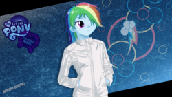 Size: 2560x1440 | Tagged: safe, artist:ngrycritic, rainbow dash, equestria girls, g4, clothes, female, hair over one eye, hoodie, solo, style emulation