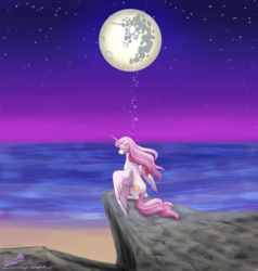 Size: 1900x2000 | Tagged: safe, artist:auriaslayer, princess celestia, g4, crying, female, mare in the moon, moon, solo
