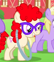 Size: 284x331 | Tagged: safe, screencap, diamond tiara, dinky hooves, twist, earth pony, pony, g4, the cutie pox, animated, female, filly, foal, glasses, loop-de-hoop, male, offscreen character, tongue out