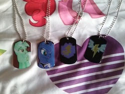 Size: 2592x1944 | Tagged: safe, lyra heartstrings, pinkie pie, princess luna, g4, collection, cutie mark, dog tags