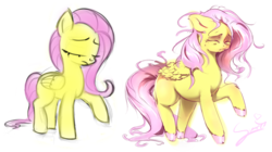 Size: 1024x573 | Tagged: safe, artist:sverre93, fluttershy, g4, before and after, cloven hooves, comparison, crying, draw this again, eyes closed, female, fluffy, messy mane, raised hoof, sad, simple background, solo, white background