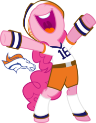 Size: 3000x3861 | Tagged: safe, editor:miss connie, pinkie pie, g4, american football, cheering, denver broncos, female, football, high res, nfl, nfl playoffs, nose in the air, peyton manning, pie-ton manning, simple background, solo, sports, super bowl, super bowl 50, super bowl 50 champions, super bowl champions, transparent background