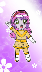 Size: 600x1036 | Tagged: safe, artist:magical-mama, sweetie belle, equestria girls, g4, chibi, chouriki sentai ohranger, clothes, commission, cosplay, costume, female, power rangers, power rangers zeo, solo, super sentai, watermark, yellow ranger