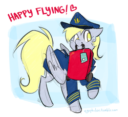 Size: 911x837 | Tagged: safe, artist:egophiliac, derpy hooves, pegasus, pony, g4, clothes, cute, derpabetes, female, hat, luggage, pilot, pilot derpy, solo, suitcase, uniform