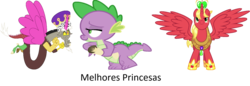 Size: 1564x540 | Tagged: safe, big macintosh, discord, spike, earth pony, pony, g4, male, portuguese, stallion