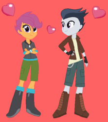 Size: 456x514 | Tagged: safe, artist:themunksandtheetts, rumble, scootaloo, equestria girls, g4, equestria girls-ified, female, heart, male, ship:rumbloo, shipping, simple background, straight, valentine's day