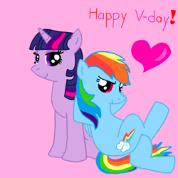 Size: 768x768 | Tagged: safe, artist:pinkiethepowerpuff, rainbow dash, twilight sparkle, g4, female, heart, lesbian, ship:twidash, shipping, simple background, valentine's day