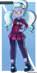 Size: 834x1622 | Tagged: safe, artist:the-butch-x, sugarcoat, equestria girls, g4, my little pony equestria girls: friendship games, blushing, bowtie, clothes, crystal prep academy uniform, female, glasses, hand on hip, nail polish, pigtails, plaid skirt, pleated skirt, school uniform, shoes, signature, skirt, socks, solo