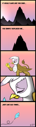 Size: 1220x4251 | Tagged: safe, artist:skunkiss, gilda, griffon, g4, comic, eyes closed, feather, sad, silhouette