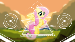 Size: 1920x1080 | Tagged: safe, artist:fillynix-artz, artist:schmuzart, edit, fluttershy, pegasus, pony, g4, cute, female, flying, mare, shyabetes, smiling, solo, wallpaper, wallpaper edit, wings