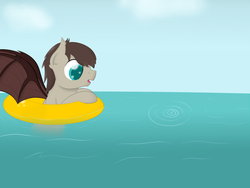 Size: 1280x960 | Tagged: safe, artist:hartenas, oc, oc only, oc:hart-bat, bat pony, pony, imminent vore, ocean, solo