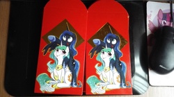 Size: 960x539 | Tagged: safe, artist:yukandasama, princess celestia, princess luna, twilight sparkle, alicorn, pony, g4, ang pow, chinese new year, female, happy new year, mare, red envelope, red packets, twilight sparkle (alicorn)