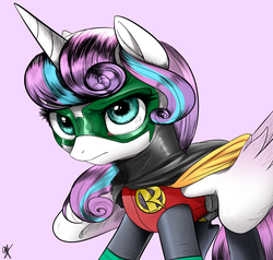 Size: 1000x950 | Tagged: safe, artist:supermare, princess flurry heart, g4, season 6, crossover, damian wayne, dc comics, female, older, older flurry heart, robin, solo