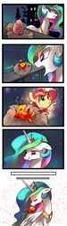 Size: 900x3001 | Tagged: safe, artist:sion-ara, philomena, princess celestia, sunset shimmer, alicorn, phoenix, pony, unicorn, g4, comic, cute, cutelestia, egg, kissing, smiling