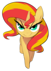 Size: 444x610 | Tagged: safe, artist:30clock, sunset shimmer, pony, unicorn, g4, female, lidded eyes, looking at you, mare, simple background, smirk, solo, white background