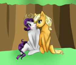 Size: 950x813 | Tagged: safe, artist:girlformer, applejack, rarity, g4, accessory swap, female, lesbian, ship:rarijack, shipping